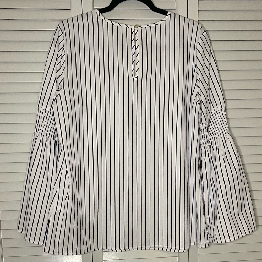 Michael Kors Bell Sleeve Blue and White Striped Blouse - Picture 2 of 5